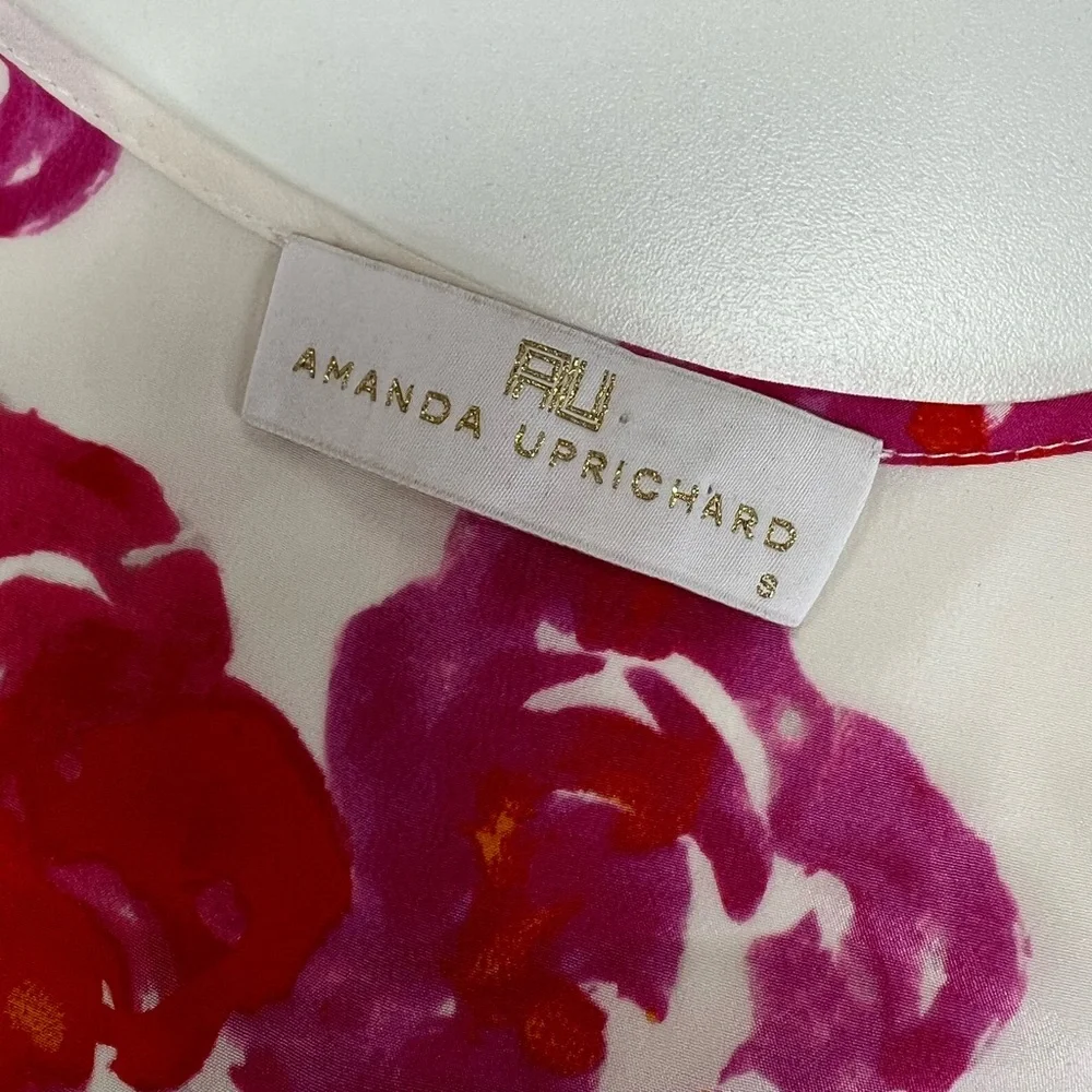Amanda Uprichard Silk Floral Chelsea Dress Size Small White Pink Red